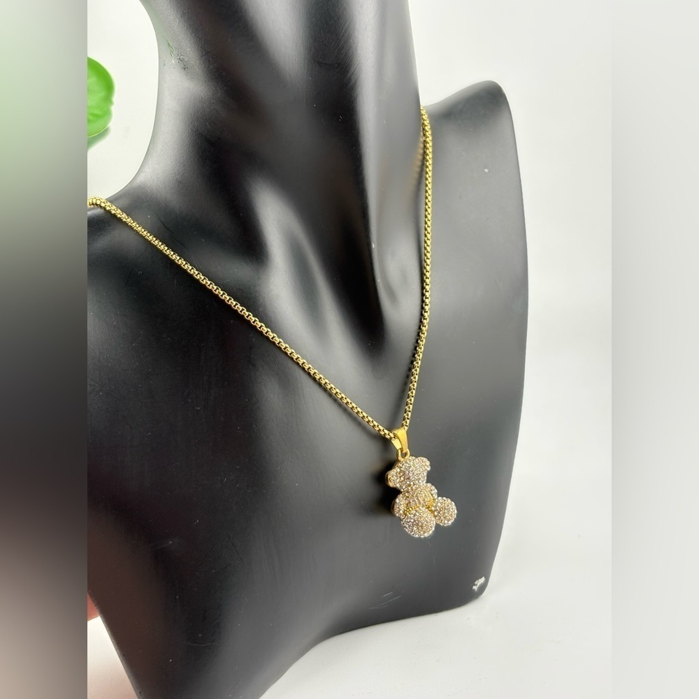 Gold Teddy Bear Pendant Necklace with Crystals ✨ - Picture 5 of 7